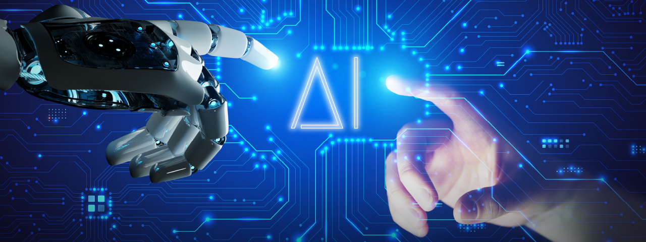 AI-powered robotic arm reaching toward a glowing circuit